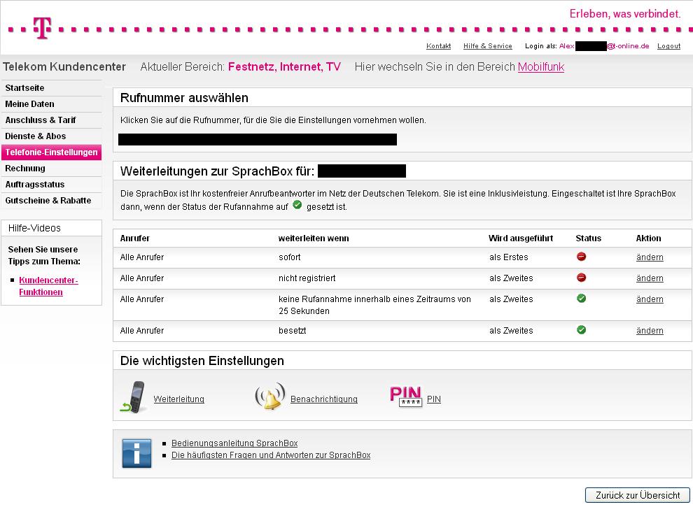 Telekom Kundencenter SprachBox Einstellungen