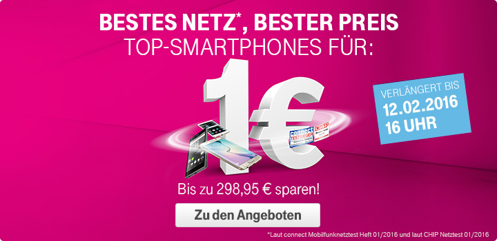 VERLNGERUNG bis 12.02.2016 16 Uhr: Top-Smartphones fr 1 