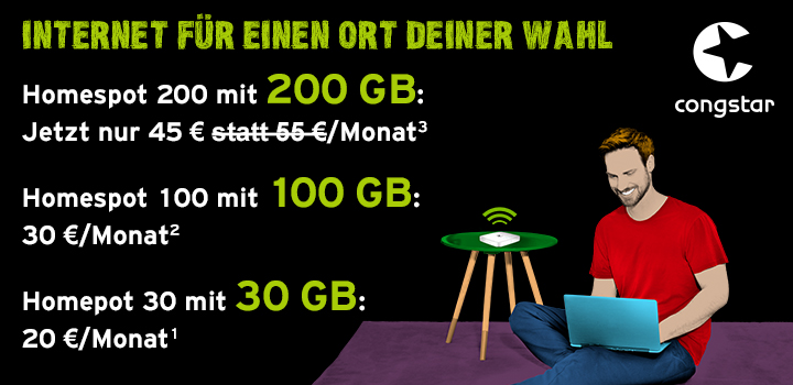 congstar Homespot - Aktion: Bis zu 200 GB im LTE-Netz surfen