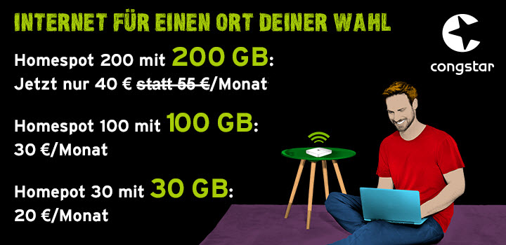 congstar Homespot - Aktion: Bis zu 200 GB im LTE-Netz surfen