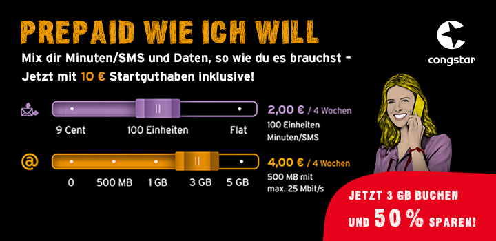 congstar - Prepaid wie ich will - 50 % sparen