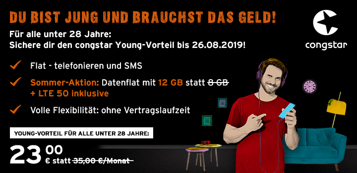 congstar Young Vorteil - Nur bis 26.08.2019 - Jetzt vermitteln