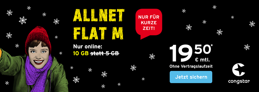 Jetzt whrend der congstar Winter-Aktion 10 GB statt 5 GB erhalten