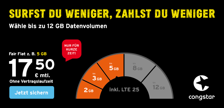 congstar Fair Flat - 5 GB Datenvolumen fr 17,50 /mtl.