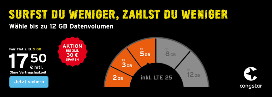 congstar Fair Flat - flexibles Datenvolumen und zustzlich 30  sparen