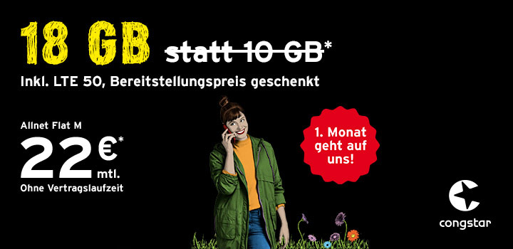 Die congstar Allnet M: Jetzt mit 18 GB statt 10 GB