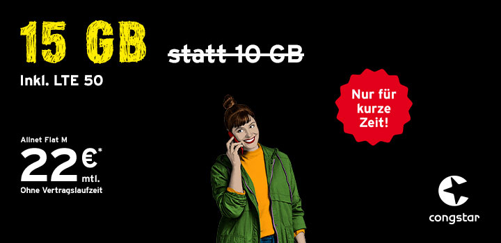 congstar Allnet Flat M: Jetzt mit 15 GB statt 10 GB