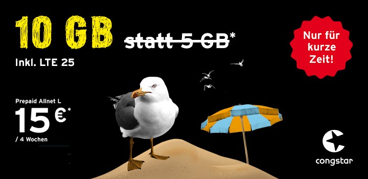 Nur bis 31.08.2022. congstar Prepaid Allnet L Sommeraktion