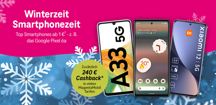 Bis 02.01.2023: Top-Smartphones ab 1  + 240  Cashback