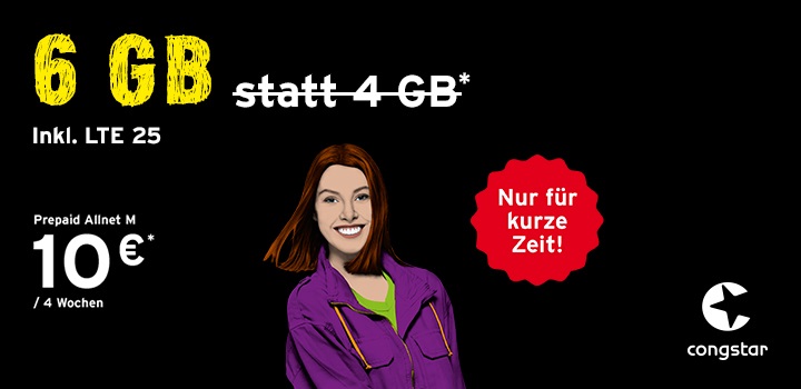 Aktion: congstar Prepaid Allnet Tarife jetzt mit mehr Datenvolumen