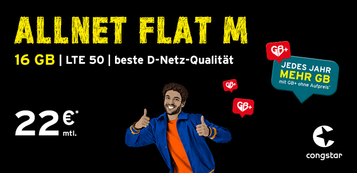 congstar Allnet Flat M mit 16 GB statt 10 GB.