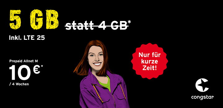 Aktion: congstar Prepaid Allnet M mit 5 GB statt 4 GB