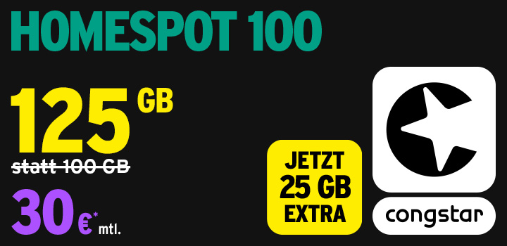 congstar Aktion: Homespot 100 mit 25 GB Extra-Daten 