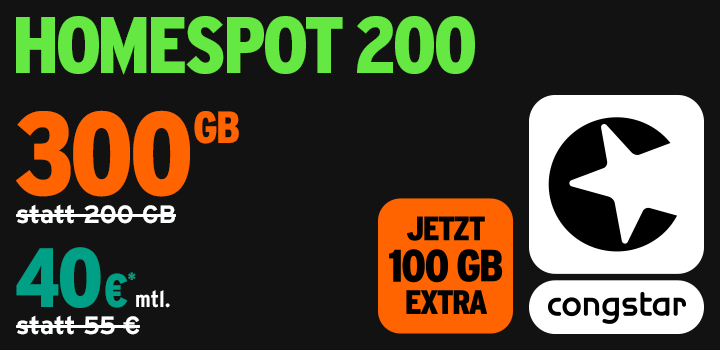 congstar: Homespot 200 mit dauerhaft 300 GB