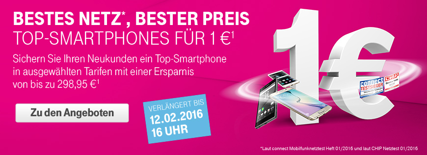 VERLNGERUNG bis 12.02.2016 16 Uhr: Top-Smartphones fr 1 