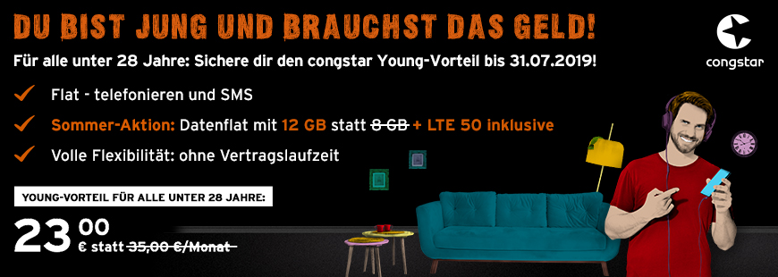 congstar Young Vorteil - Allnet Flat Plus fr nur 23 /Monat sichern