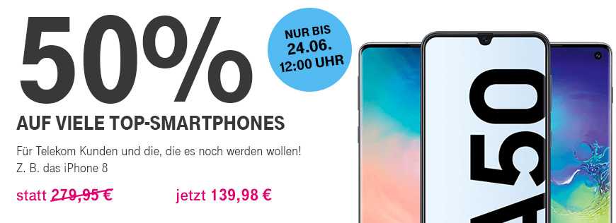 Nur fr kurze Zeit - 50% auf viele Top-Smartphones