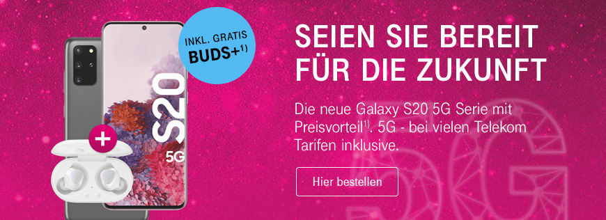 Samsung Galaxy S20 5G Serie bestellen - Telekom Preisvorteil und Galaxy Buds+ sichern