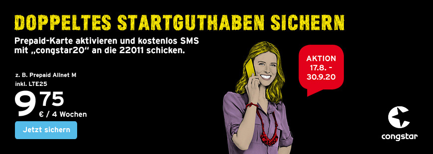 Noch bis 30.09.2020 von congstar Prepaid Aktion profitieren