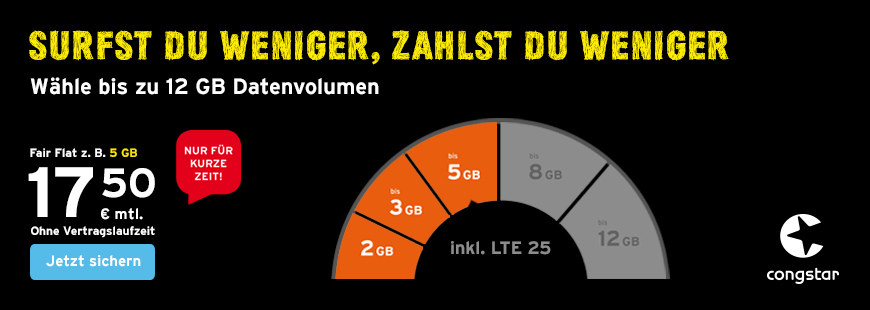 congstar Fair Flat - 5 GB Datenvolumen fr 17,50 /mtl.