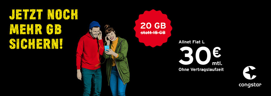 congstar Allnet Flat L  20 GB Datenvolumen plus Allnet und SMS Flat