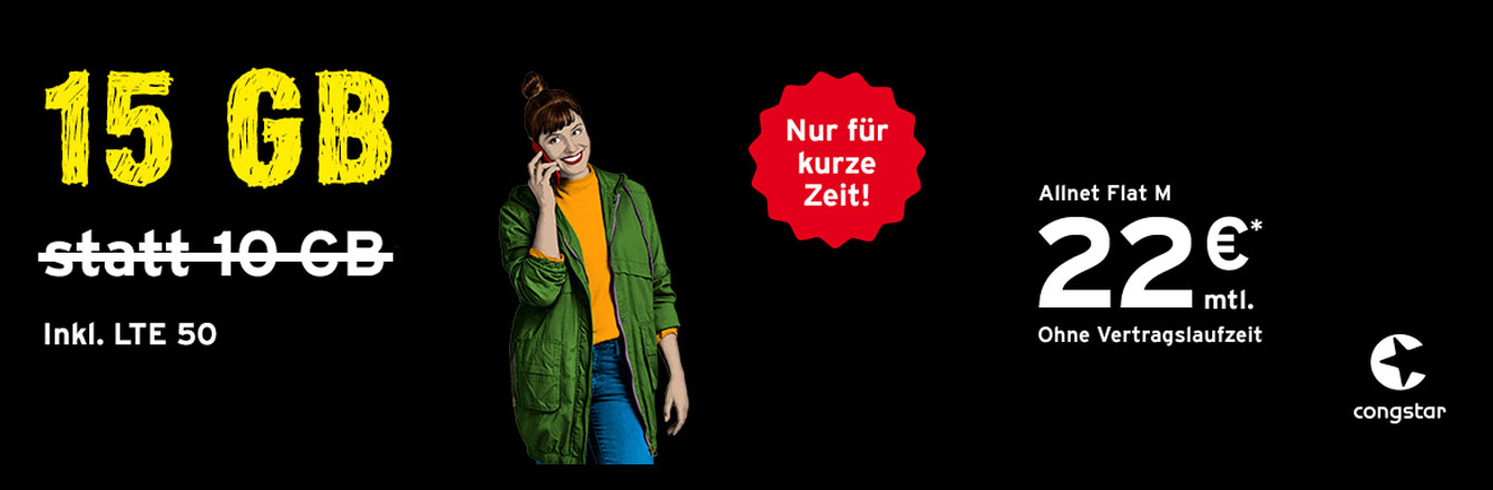 congstar Allnet Flat M: Jetzt mit 15 GB statt 10 GB