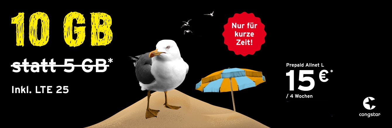 Nur bis 31.08.2022. congstar Prepaid Allnet L Sommeraktion