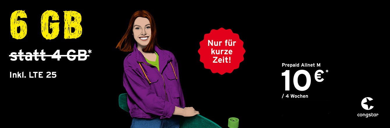 Aktion: congstar Prepaid Allnet Tarife jetzt mit mehr Datenvolumen