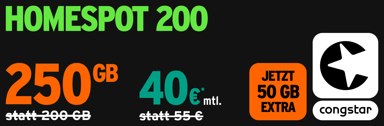 congstar Homespot 250 GB fr 40 € mtl.