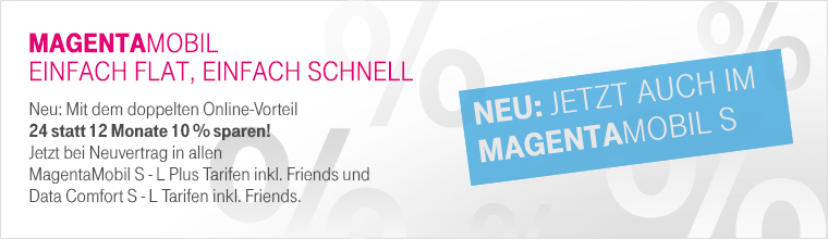 Jetzt auch in MagentaMobil S und Data Comfort: 24 Monate 10% sparen!